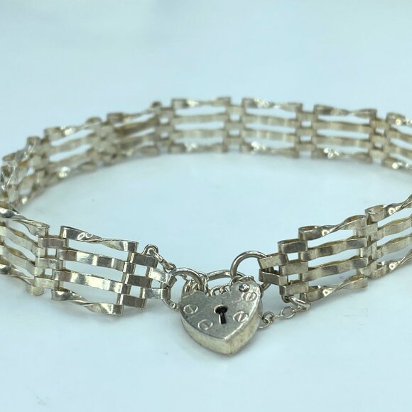 Sterling Silver Birmingham 4 Row Gated 7" Bracelet Heart Padlock Clasp 7"JR837 - Picture 1 of 6